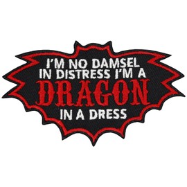 Dragon Iron-on Patch I'm no Damsel in Distress I'm a Dragon in a Dress Love Patches for All Fabrics | Quote Sticker to Iron on for Clothing | Fabric Applique | 100x60 mm