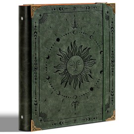 Ovesmusl Leather 3 Ring Binder 1 Inch Round Ring Binder Holds 200 Sheets 8.5"x11" Letter Size Paper, Wedding Family History Notebook Cover Loose Leaf Organizer, Green