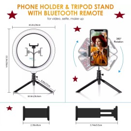 Unbranded 10.2" Ring Light w/Stand, Phone Holder & Remote, Dimmable LED Ring Light