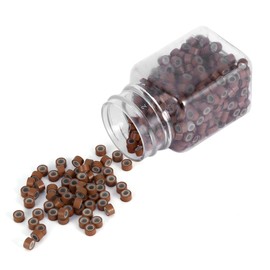 Filfeel Anillos de extensión de cabello de Silicona, 500PCS/Bottle 5MM Silicona Bucles de extensión de cabello para Extensiones de Pelo con Punta de unión - 5 Colores (marrón Claro)
