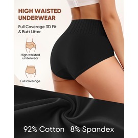 YDQ Women's Cotton Underwear High Waisted Tummy Control Top Panties Postpartum Ladies 4 Pack Post Partum Compression Black L