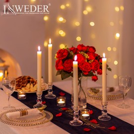 Inweder Glass Taper Candle Holders - Cute Candlestick Holders, 4Pcs Clear Candle Stick Candle Holder, Modern Tapered Candlestick Holders for Standard Candles for Wedding Christmas Home Decor