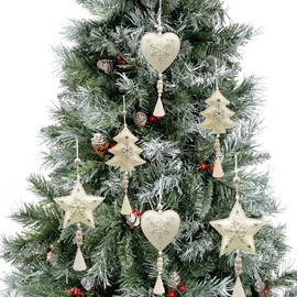 ALT2DAY Rustic Farmhouse Metal White Country Primitive Christmas Tree Hanging Ornaments Christmas Home Table Decor Set of 6