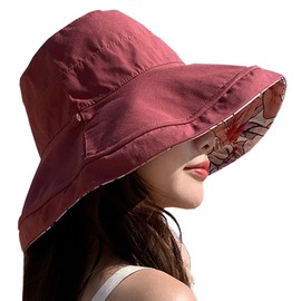 Saliwind hat01 Women's Sunscreen UV Protection, Reversible Hat, Sun Shade Hat, Summer, Drawstring Included, Cotton, Wide Brim, Small Face Effect, 22.0 - 22.8 inches (56 - 58 cm), For Traveling,
