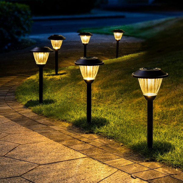 SOLPEX Solar Pathway Lights Outdoor, 6 Pack Solar Powered Garden Lights, Automatic Glass Metal Waterproof Solar Landscape Lights for Landscape, Lawn, Pathway, Walkway and Driveway(Warm White)