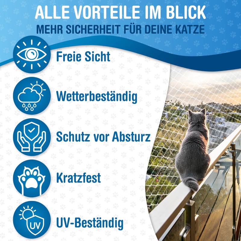 QCAT 7-in-1 Cat Net for Balcony, Universal, No Drilling, Tear-Resistant,