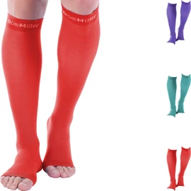 Doc Miller Calcetines de compresión sin dedos para mujeres y hombres, 1 par de 20-30 mmHg, calcetines de compresión de pantorrilla ancha, puntera abierta, recuperación de espinillas, maternidad