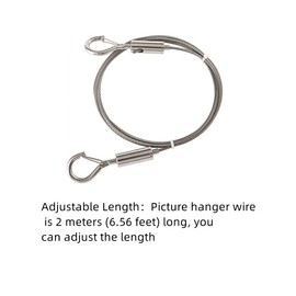 2Pcs Adjustable Picture Hanging Wire Mirror Frame Kit 2m x1.5mm Heavy Duty Stainless Steel Wire Rope for Mirror Hanging Hardware, Light Lamp, Billboards,Basket Flowerpot Hold Up to 20kg