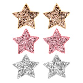 Star Hair Clips Set 6 Pieces Y2k Star Non-slip Snap Hair Clips Cute Glitter Kawaii Rave Accessories for Girls and Women - Champagne Peach Pink Bright Silver Style
