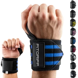 Fitgriff® Wrist Bandages, Wrist Wraps 45 cm Wrist Bandage for Fitness, Bodybuilding, Strength Sports & Crossfit, for Men and Women, blue