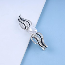 Andelaisi Vintage Crystal Wing Hair Clip Barrette Silver Angel Wing Pearl Hairpins Clips Silver Pearl Rhinestone Barrette Head Clips Bride Pearl Hairclip Decorative Headwear Crystal Wedding Headpieces