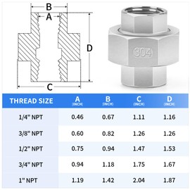 ChillWaves 304 Stainless Steel Cast Pipe Fitting, Union，1" NPT Female，Thread Adapter(2-PACK)