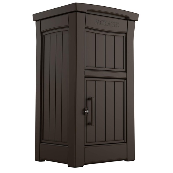 Keter Package Delivery Box for Porch with Lockable Secure Storage Compartment to Keep Packages Safe, Brown