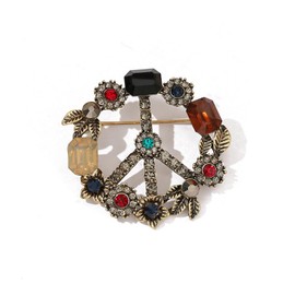 WCRAZYE Peace Sign Brooch Pin for Men Women Antique Crystal Rhinestone Classic Love Peace Symbol Dance Banquet Lapel Pins Hippie Party Dress Suit Bouquet Ceremony Accessories Decor (Gold Peace Sign)