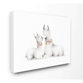 The Kids Room by Stupell Cute Cartoon Baby Llama and Mama Family Flowers Farm Animal Painting Canvas Wall Art, 16 x 20, Multi-Color