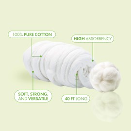 Intrinsics Portable 100% Cotton Coil (40 ft) – Professional, High Absorbency, and Non-Reinforced Spun Cotton Roll | Medical-Grade Esthetician Supplies for Perms, Salon Hair Color & Nail Care