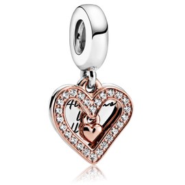 Generic Sparkling Freehand Heart Dangle Charm for Bracelets Necklaces,925 Sterling Silver Beads with Jewelry Gift for Women Girls Family Friends at Christmas Mother's Day