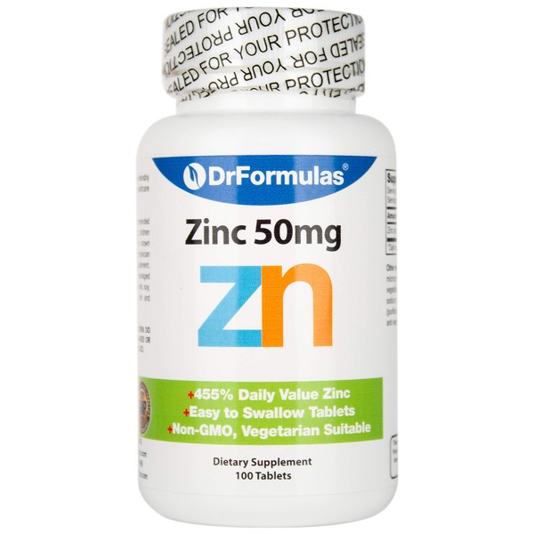 DrFormulas Zinc Supplement 50mg for Acne and Chelated Zinc Oxide Citrate, 100 Day Supply (Tablets Not Lozenges, Gluconate, or Picolinate)
