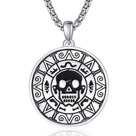 ADMETUS Pirates of the Caribbean Chain Silver 925 Aztec Pendant Chain Pirate Skull Compass Necklace Jewellery Gifts for Men