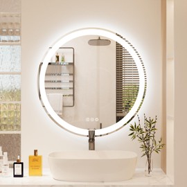 WOSEKBATHAL Bathroom Mirror with Lights, Round LED Mirror for Bathroom, Vanity Mirror with Lights, Anti-Fog & 3 Colors, Wall-Mounted Bathroom Mirror (32“L x 32" W)
