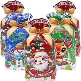 Jexila 50PCS Christmas Candy Bags Chrsitmas Treat Bags Christmas Drawstring Small Gift Bags 5.9''X9'' for Xmas Goodie Cookie Snack Party Favor Packing Bags