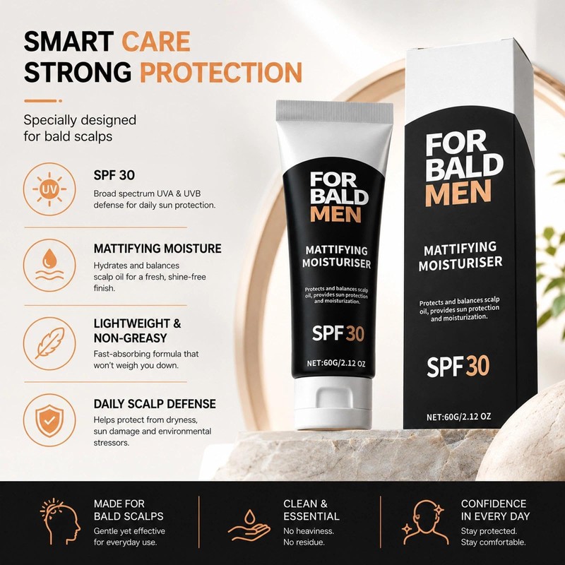 Scalp Sunscreen SPF 30, Mattifying Gel for Bald Men, Fragrance