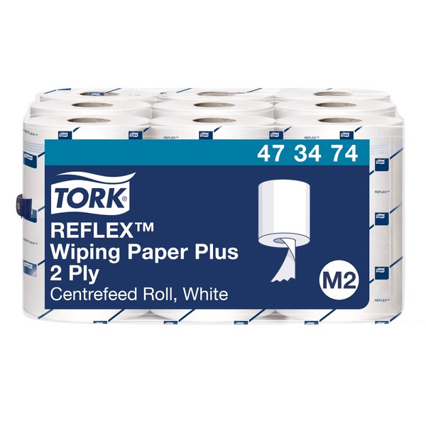 Tork Reflex 473474 Papier d'essuyage multi-usages Advanced, compatible avec le système M3 / 2 plis - 67m x 19,4cm - lot de 9 bobines - Blanc