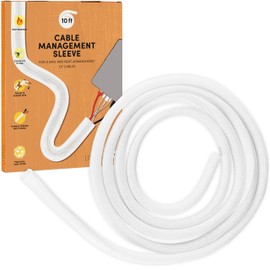 Cable Sleeve : self-Closing White Cable Tidy Sleeve for Better Desk Cable Management - 0,47 inch to 0,79in x 10ft Cable Conduit White – cuttable Cable Protector and Computer Desk Organizer by LIVAIA