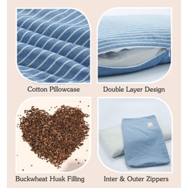 EDMILE Buckwheat Bed Pillow for Sleeping, Cervical Support Buckwheat Hull Pillow, Cooling Firm Buckwheat Neck Pillow,Adjustable Loft, Removable Pillowcase, Blue 24"X14"