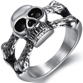 Jude Jewelers Stainless Steel Retro Vintage Gothic Skull Cocktail Party Biker Ring (Silver, 7)