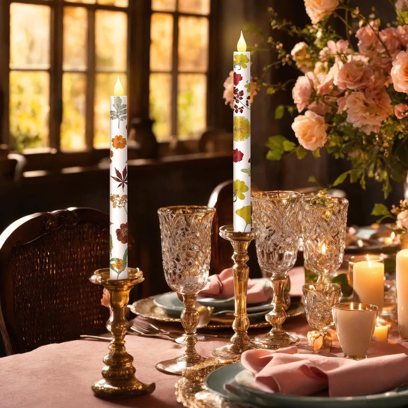 Nuanchu 6 Pcs Thanksgiving Flameless Taper Candles 10.6" LED Fall