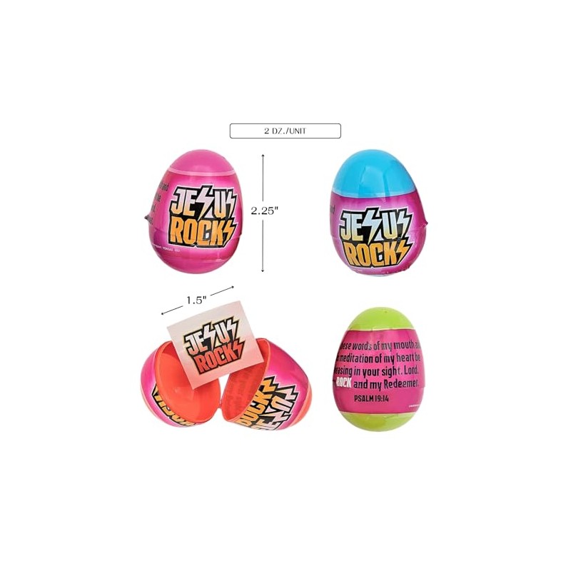 Fun Express 2 1/4" Jesus Rocks Tattoo-Filled Plastic Easter Eggs