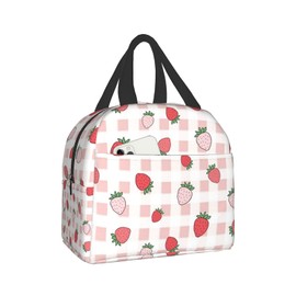 carati Unisex Pretty Pink Strawberry Lunch Bag, Durable Oxford Cloth with Aluminum Foil Insulation, Waterproof and Reusable, Ideal for Work, Travel, Picnics, and Shopping