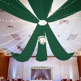 FUHSY Ceiling Drapes Emerald Green Wedding Arch Draping Fabric Chiffon Curtain Drapes 4 Panels 5x20FT Sheer Fabric for Draping Wedding Archway Tent Ceiling Drapes for Bed Canopy Ceiling Backdrop Decor