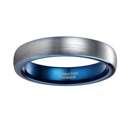 Zakk Men's Women's 4 mm Tungsten Engagement Ring Wedding Rings Partner Rings Brushed Black Blue Size 47 to 69, Tungsten, blue