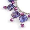 Avalaya Purple/Violet Glass Bead, Sea Shell Nugget Black Cord Necklace