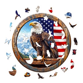 KAAYEE Wooden Puzzles for Adults, 3D Vision Effect Bald Eagle Wooden Jigsaw Puzzle Unique Shape Wood Puzzle Adult, 3D Effect Flat Puzzle Birthday Gifts Family Game (S-8.5 * 8.5in-100pcs)