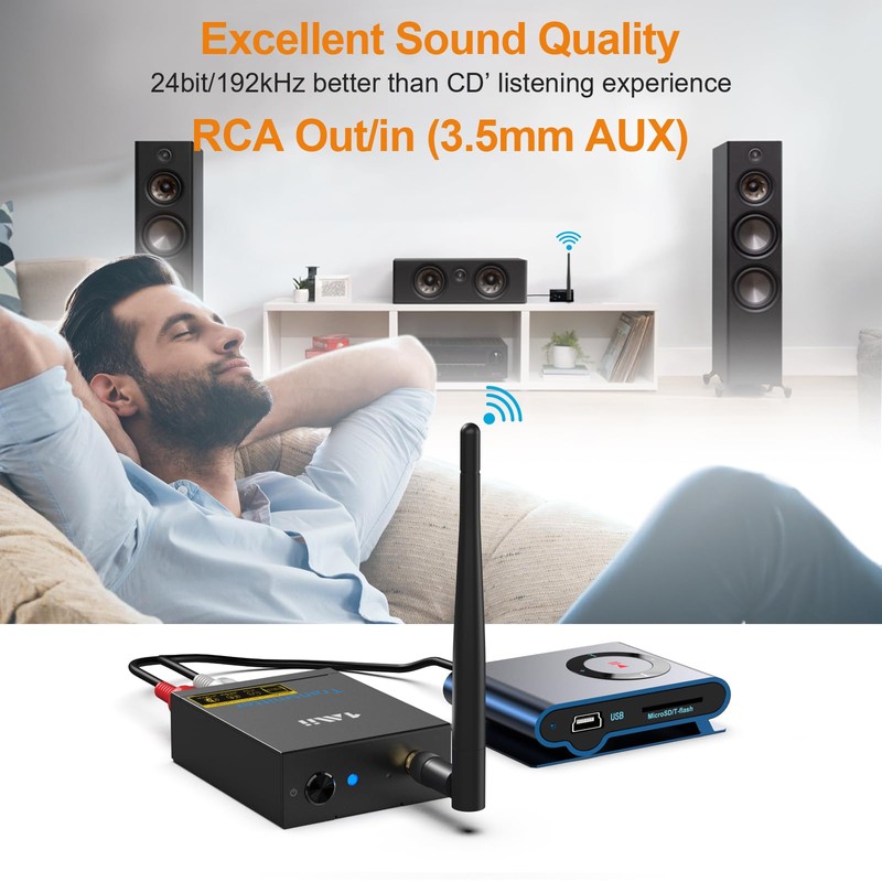 1Mii 2.4Ghz Wireless Audio Transmitter Receiver for HiFi Stereo, 320ft