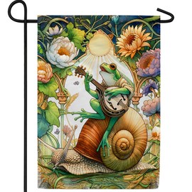 America Forever Funny Frog Garden Flag, 12.5x18 inch Double Sided, Snail Flower Seasonal Home Decor Animal Welcome Spring Summer Yard Flags for Outdoor Patio Lawn Party Decorations