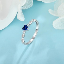 Veshon 925 Sterling Silver Heart Sapphire Ring, Cubic Zirconia Stackable Birthstone Engagement Promise Bands Rings Valentine's Day Jewelry Gift for Women Wife, Size 7