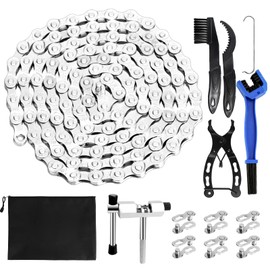 Bicycle Chain Set, 6/7/8 Speed Bicycle Chain 1/2 x 3/32 Inch 116 Links Bicycle Chain Tool with Chain Breaker Chain Tester and 3 Pairs Chain Lock for 6 7 8 Road Bike Mountain Bike Steel Bike Chain