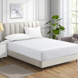 MistyMorning Fitted Sheet, Soft & Premium quality Bedding & Linen, 11''/28cm deep sheet, Egyptian Cotton with 200 Thread Count. (White, Double)