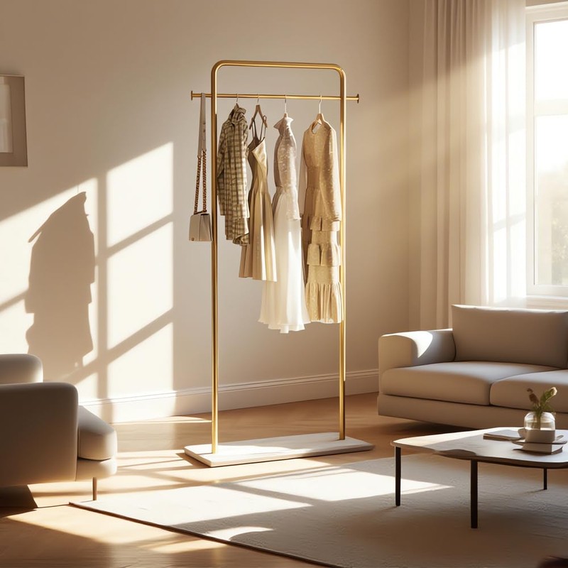 KaKaBB Gold Clothing Rack with Marble Base, Heavy-duty Garment Rack,