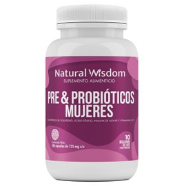 Pre & Probioticos Mujeres 10 Billones UFC + Prebioticos Hidratación Salud de la Piel Salud Digestiva | 180 Capsulas | Vitaminas Complejo B Colágeno | 