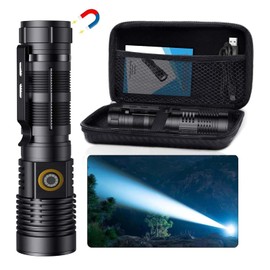 Hoxida Small Tactical Flashlights High Lumens - 1500 Meters Long Beam Super Bright LED Magnetic Flashlight USB Rechargeable Zoomable 5Modes Long Beam Spotlight Flashlight for Hiking, Camping-Blue