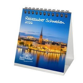 Reisezauber Schweden Tischkalender 10cm x 10cm für 2026 Stockholm Stadt Reise Land Urlaub - Set-Inhalt: 1x Kalender, 1x Weihnachtsanhänger (insgesamt 2 Teile)