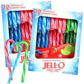Limited Edition Jello Candy Canes, Fruit Flavored Holiday Treats, Stocking Stuffers and Edible Christmas Tree Decorations, 12 Count Each, (Pack of 2)
