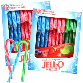 Limited Edition Jello Candy Canes, Fruit Flavored Holiday Treats, Stocking Stuffers and Edible Christmas Tree Decorations, 12 Count Each, (Pack of 2)