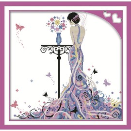 Amiiba Cross Stitch Embroidery Kit Patterned 14ct Madame Butterfly Printed DIY Wall Art Decor Beginner Graphic Print