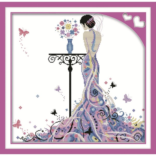 Amiiba Cross Stitch Embroidery Kit Patterned 14ct Madame Butterfly Printed